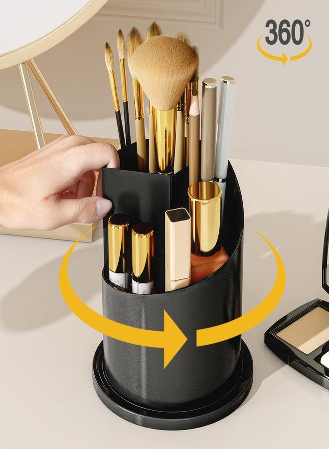 WREWING Diamond Pattern Birdcage Makeup Brush Holder with Cover, 360° Rotating Dust-Proof Organizer with Handle, Large Capacity Cosmetic & Toothbrush Storage for Vanity, Bathroom Countertop (Black) - Image 4